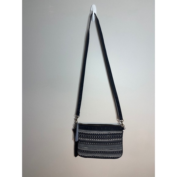 Calliope Handbags - Calliope Black Gray Tribal Pattern Crossbody Purse‎ Bag With Tassel